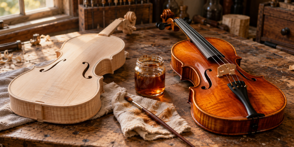 Verniz de violino, viola, cello e baixo acústico natural ou sintético